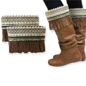 NWT Beaded Fringe and Lace Western‎ Rodeo Wear Women's Boot Toppers